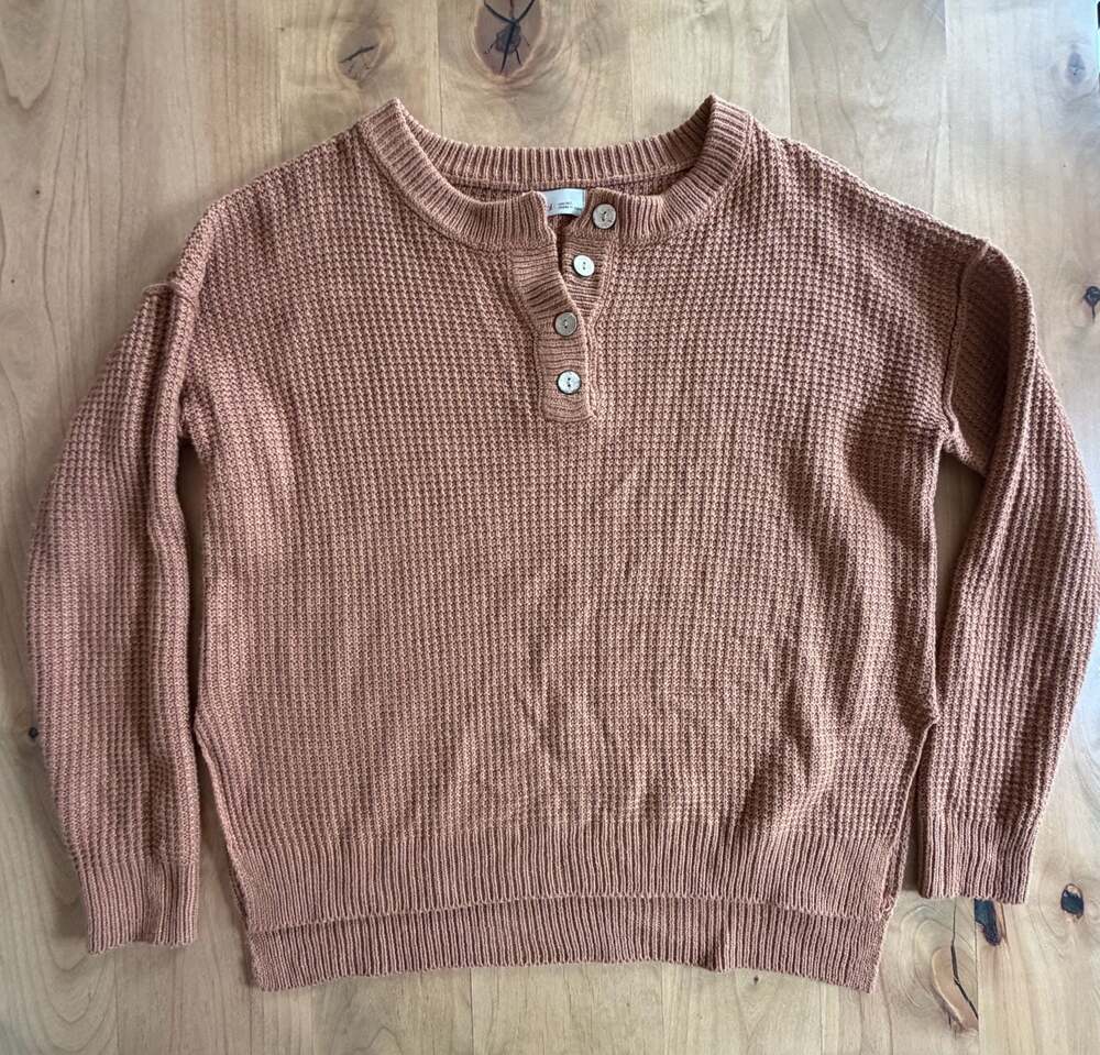 Bécool Women's Waffle Knit Button-Front Henley Sweater M/L